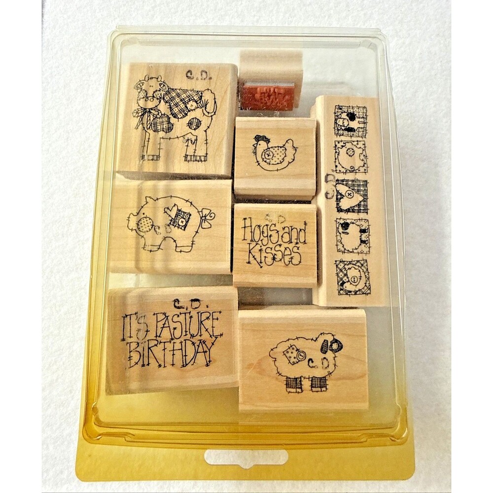 Stampin' Up! Pasture Birthday Rubber Stamp Set 8pc Farm Cow Pig Sheep Retired
